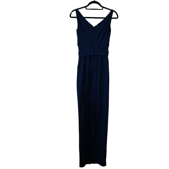 Talbot Runhof Maxi Dress Size 4 Blue Satin V-Neck Sleeveless Formal Evening Gown - Picture 5 of 10